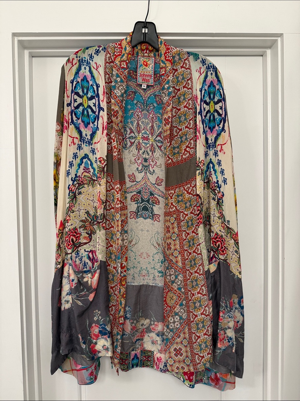 Johnny Was Cream, Teal & Gray Floral Patchwork Kimono